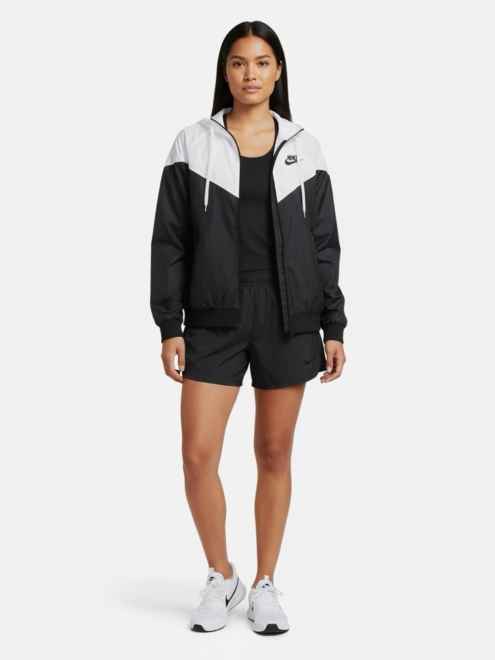 NWT Nike Women's Sportswear Windrunner Black/White Hooded Jacket Size XS